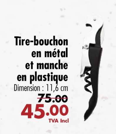 Tire-bouchon en métal et manche en plastique