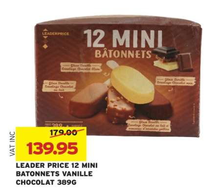 LEADER PRICE 12 MINI BATONNETS VANILLE CHOCOLAT 389G
