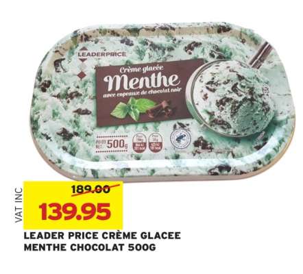 LEADER PRICE CRÈME GLACEE MENTHE CHOCOLAT 500G