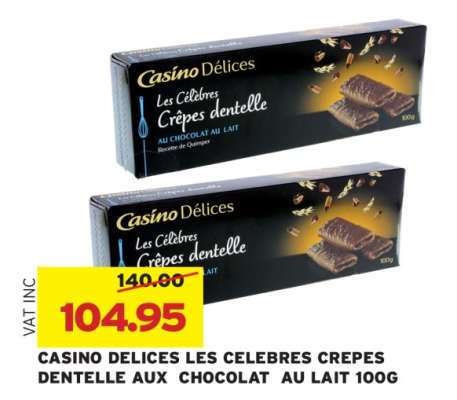 CASINO DELICES LES CELEBRES CREPES DENTELLE AUX CHOCOLAT AU LAIT 100G