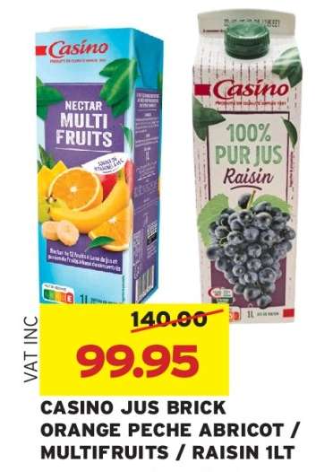 CASINO JUS BRICK ORANGE PECHE ABRICOT / MULTIFRUITS / RAISIN 1LT