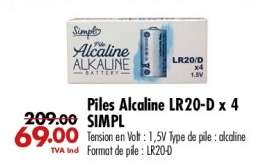 Piles Alcaline LR20-D x 4 SIMPL