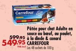 Pâtée pour chat Adulte en sauce au bœuf, au poulet, à la dinde & canard CARREFOUR