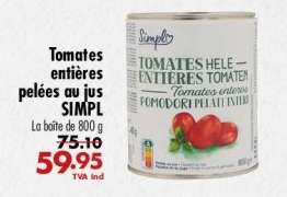 Tomates entières pelées au jus SIMPL