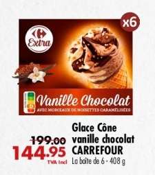 Glace Cône vanille chocolat CARREFOUR