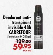 Déodorant anti-transpirant invisible 48h CARREFOUR