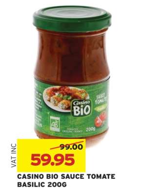 CASINO BIO SAUCE TOMATE BASILIC 200G