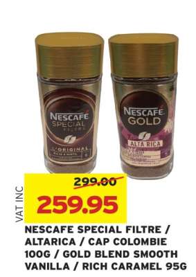 NESCAFE SPECIAL FILTRE / ALTARICA / CAP COLOMBIE 100G / GOLD BLEND SMOOTH VANILLA / RICH CARAMEL 95G