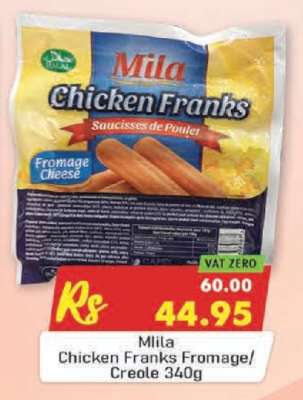 Mila Chicken Franks Fromage/Creole 340g