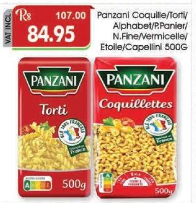 Panzani Coquille/Torti/Alphabet/P.Panier/N.Fine/Vermicelle/Etoile/Capellini 500G