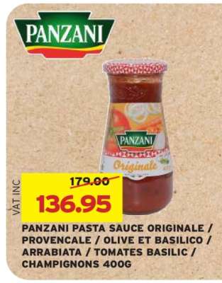 PANZANI PASTA SAUCE ORIGINALE / PROVENCALE / OLIVE ET BASILICO / ARRABIATA / TOMATES BASILIC / CHAMPIGNONS 400G