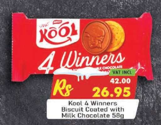 Kool 4 Winners Biscuit Coated With Milk Chocolate 58g