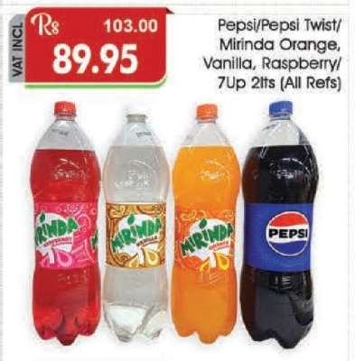 Pepsi/Pepsi Twist/Mirinda Orange, Vanilla, Raspberry/7Up 2lts (All Refs)