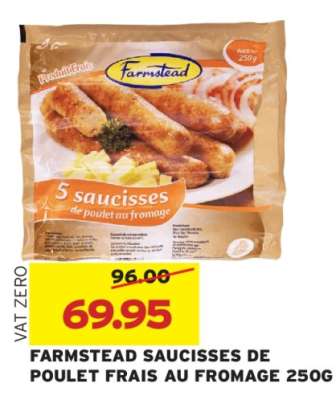 FARMSTEAD SAUCISSES DE POULET FRAIS AU FROMAGE 250G