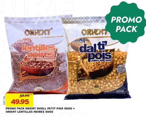 PROMO PACK ORIENT DHOLL PETIT POIS 500G + ORIENT LENTILLES NOIRES 500G