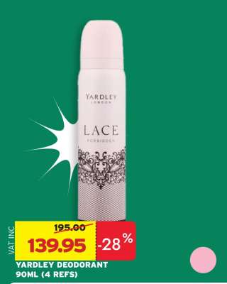 YARDLEY DEODORANT 90ML (4 REFS)