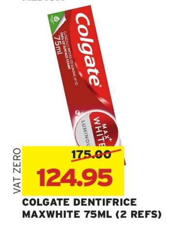 COLGATE DENTIFRICE MAXWHITE 75ML (2 REFS)
