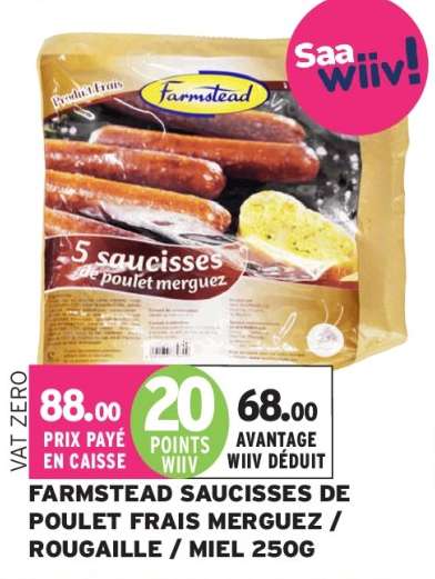 FARMSTEAD SAUCISSES DE POULET FRAIS MERGUEZ / ROUGAILLE / MIEL 250G