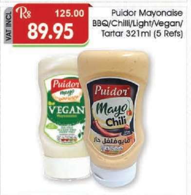 Puidor Mayonaise BBQ/Chilli/Light/Vegan/Tartar 321ml (5 Refs)