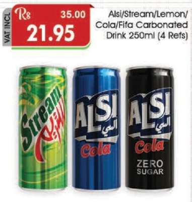 Alsi/Stream/Lemon/Cola/Fita Carbonated Drink 250ml (4 Refs)