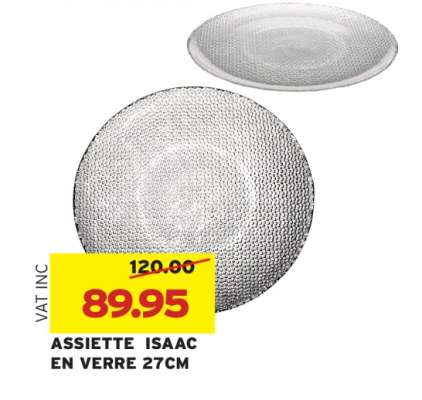 ASSIETTE ISAAC EN VERRE 27CM