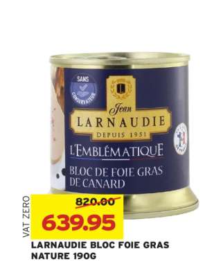 LARNAUDIE BLOC FOIE GRAS NATURE 190G
