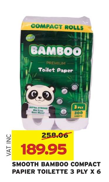 SMOOTH BAMBOO COMPACT PAPIER TOILETTE 3 PLY X 6