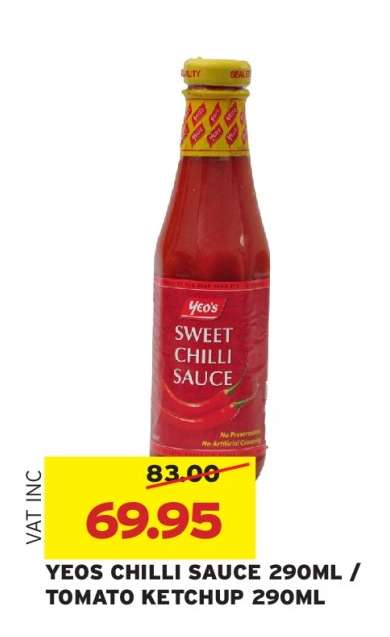 YEOS CHILLI SAUCE 290ML / TOMATO KETCHUP 290ML