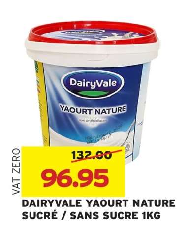 DAIRYVALE YAOURT NATURE SUCRÉ / SANS SUCRE 1KG