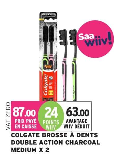 COLGATE BROSSE A DENTS DOUBLE ACTION CHARCOAL MEDIUM X 2