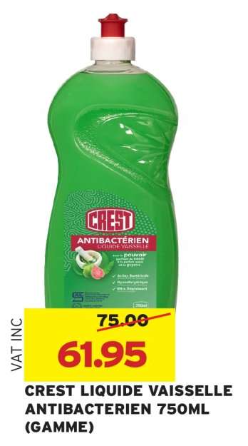CREST LIQUIDE VAISSELLE ANTIBACTERIEN 750ML (GAMME)