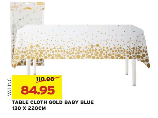 TABLE CLOTH GOLD BABY BLUE
