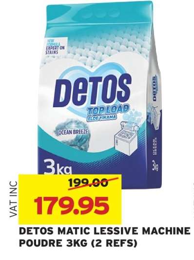 DETOS MATIC LESSIVE MACHINE POUDRE 3KG (2 REFS)