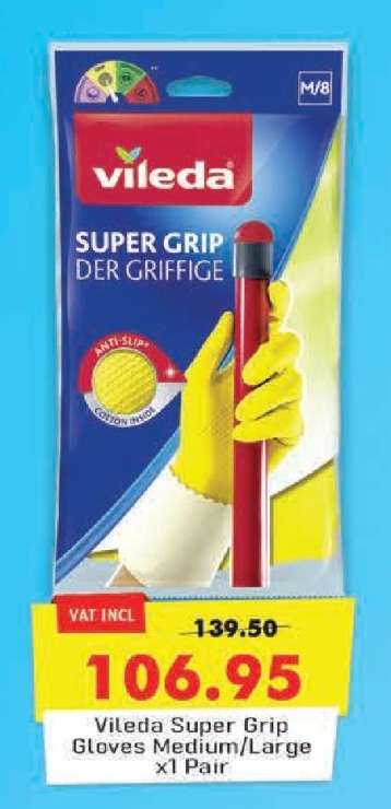 Vileda Super Grip Gloves Medium/Large x1 Pair