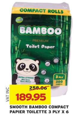 SMOOTH BAMBOO COMPACT PAPIER TOILETTE 3 PLY X 6