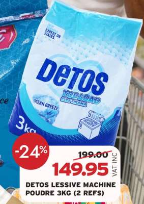 DETOS LESSIVE MACHINE POUDRE 3KG (2 REFS)
