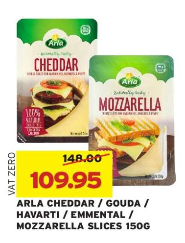 ARLA CHEDDAR / GOUDA / HAVARTI / EMMENTAL / MOZZARELLA SLICES 150G