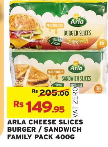 ARLA CHEESE SLICES BURGER / SANDWICH FAMILY PACK 400G