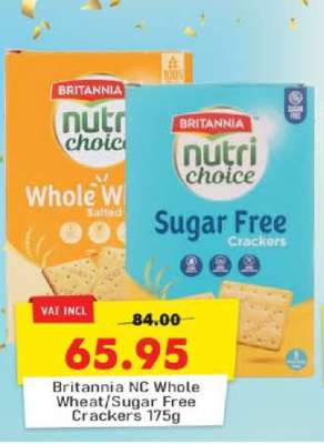 Britannia NC Whole Wheat/Sugar Free Crackers 175g