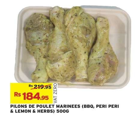PILONS DE POULET MARINEES (BBQ, PERI PERI & LEMON & HERBS) 500G