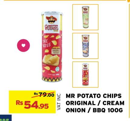 MR POTATO CHIPS ORIGINAL / CREAM ONION / BBQ 100G