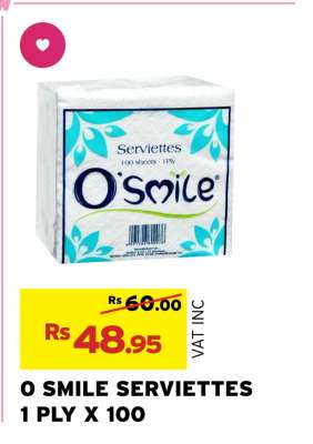 O'SMILE SERVIETTES 1 PLY X 100