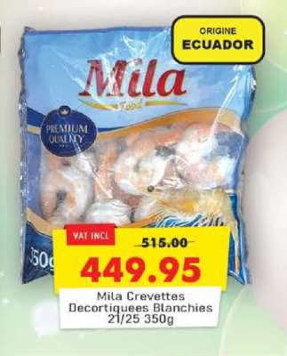 Mila Crevettes Décortiquées Blanchies 21/25 350g
