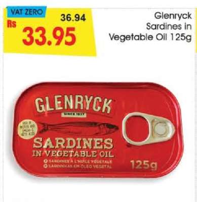 GLENRYCK SARDINES IN VEGETABLE OIL 125G
