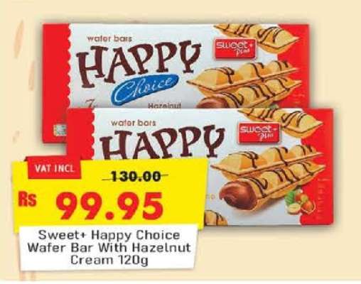 Sweet+ Happy Choice Wafer Bar With Hazelnut Cream 120g