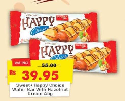 Sweet+ Happy Choice Wafer Bar With Hazelnut Cream 45g