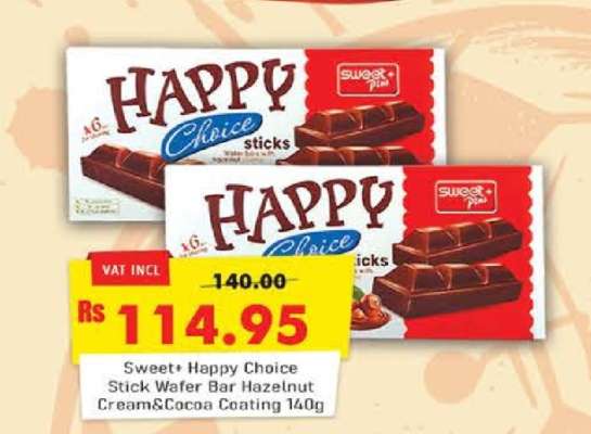 Sweet+ Happy Choice Stick Wafer Bar Hazelnut Cream&Cocoa Coating 140g