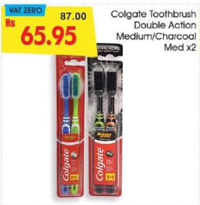 Colgate Toothbrush Double Action Medium/Charcoal Med x2