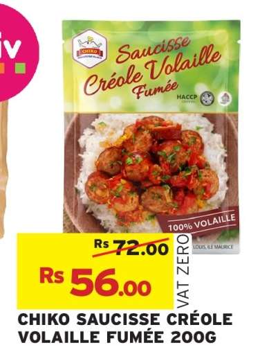 CHIKO SAUCISSE CRÉOLE VOLAILLE FUMÉE 200G