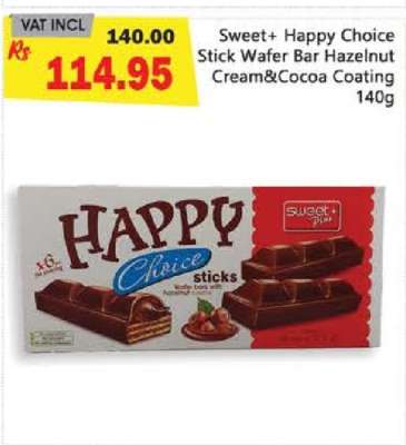 Sweet+ Happy Choice Stick Wafer Bar Hazelnut Cream&Cocoa Coating 140g